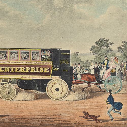 fig 3. Walter Hancock’s Enterprise Steam Omnibus, 19th-Century Hand-Coloured Lithograph
