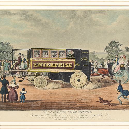 fig 4. Walter Hancock’s Enterprise Steam Omnibus, 19th-Century Hand-Coloured Lithograph