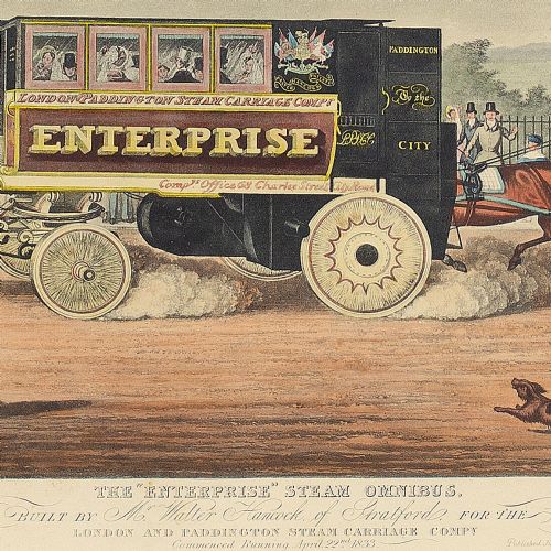 fig 5. Walter Hancock’s Enterprise Steam Omnibus, 19th-Century Hand-Coloured Lithograph