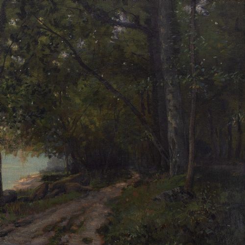 fig 1. Eugène D’Argence, Forest Landscape With River - Antique Oil Painting