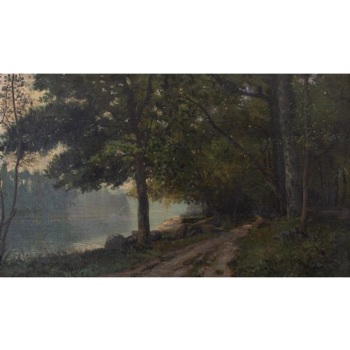 fig 3. Eugène D’Argence, Forest Landscape With River - Antique Oil Painting