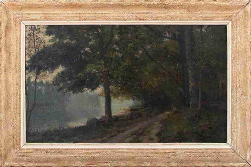 Eugène D’argence, Forest Landscape with River - Antique Oil Painting