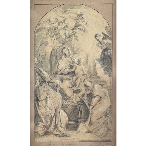 fig 1. School Of Pietro Da Cortona, 18th-Century, Madonna & Child With Saint Augustine - Antique Drawing