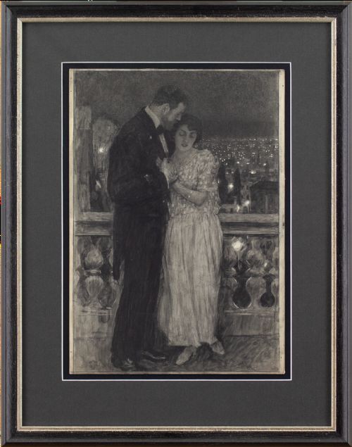 William Hatherell, the Balcony Embrace - Antique Watercolour