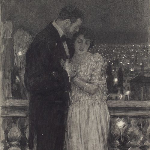 fig 1. William Hatherell, The Balcony Embrace - Antique Watercolour
