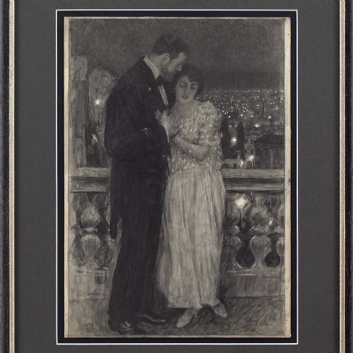 fig 2. William Hatherell, The Balcony Embrace - Antique Watercolour