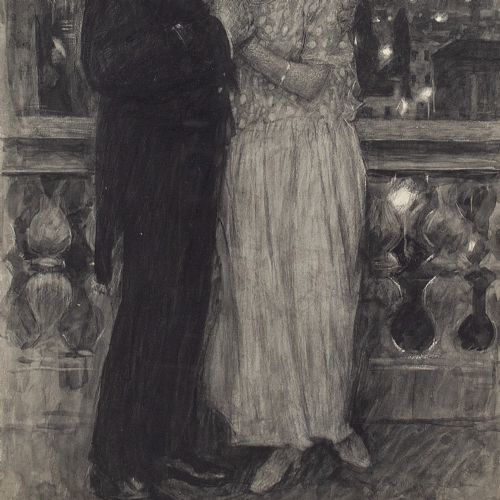 fig 3. William Hatherell, The Balcony Embrace - Antique Watercolour