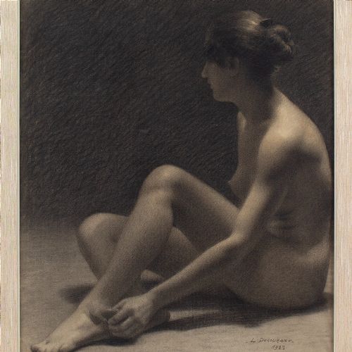 fig 1. L Ducourant, Nude, Academic Study - Antique Charcoal Drawing