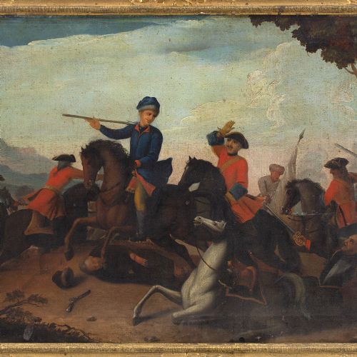 fig 2. 18th-Century Provincial German School Cavalry Battle - Antique Oil Painting