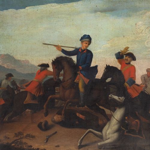fig 3. 18th-Century Provincial German School Cavalry Battle - Antique Oil Painting