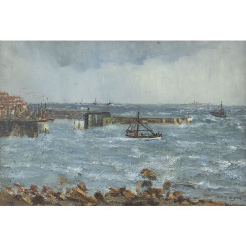 fig 1. Christine Hansen, Storm Firth Of Forth - Antique Oil Painting