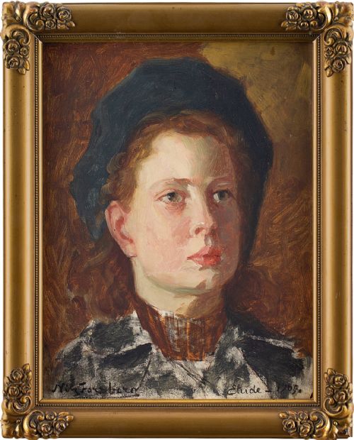 Nils Forsberg, Portrait Study of a Girl - Antique Oil Painting