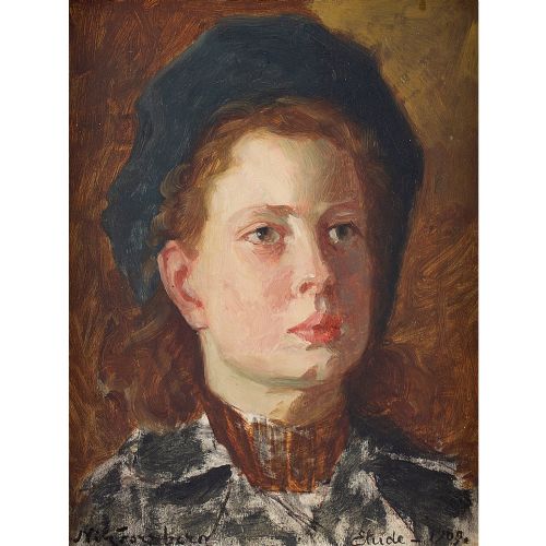 fig 1. Nils Forsberg, Portrait Study Of A Girl - Antique Oil Painting