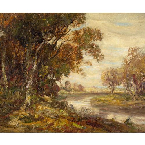 fig 1. William Mouncey, River Landscape - Antique Oil Painting