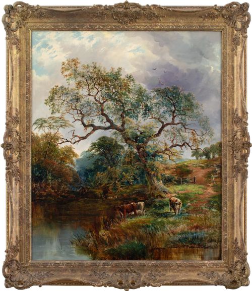 George Turner, River Landscape Near Swarkestone, Derbyshire - Antique Oil Painting