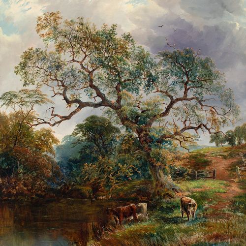 fig 1. George Turner, River Landscape Near Swarkestone, Derbyshire - Antique Oil Painting