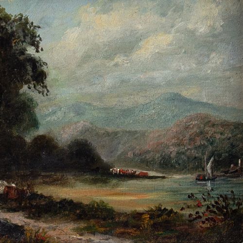 fig 3. 19th-Century English School, Oil Study With Cattle Drovers - Antique Oil Painting