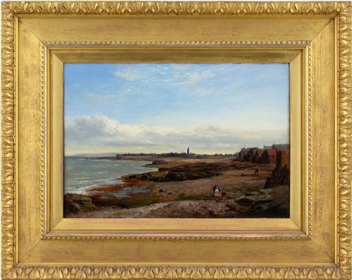William Beattie Brown Rsa, Brisk Coastal Landscape with Faggot Gatherers - Antique Oil Painting