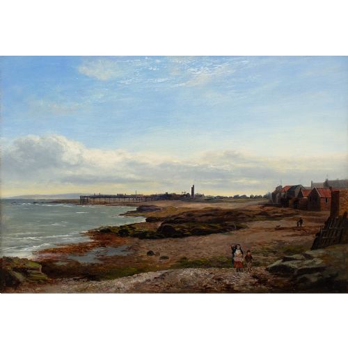 fig 1. William Beattie Brown RSA, Brisk Coastal Landscape With Faggot Gatherers - Antique Oil Painting