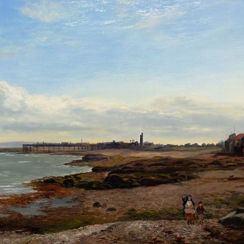 fig 3. William Beattie Brown RSA, Brisk Coastal Landscape With Faggot Gatherers - Antique Oil Painting