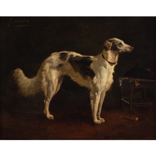 fig 1. Achim Von Arnim-Bärwalde, Borzoi - Antique Oil Painting