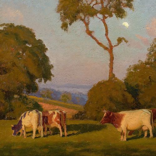 fig 1. Nelson Wright, Pastoral Scene With Shimmering Pond - Antique Oil Painting
