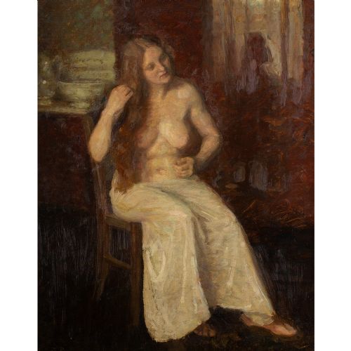 fig 2. Julius Paulsen, At Bedtime -  Large Antique Oil Painting 