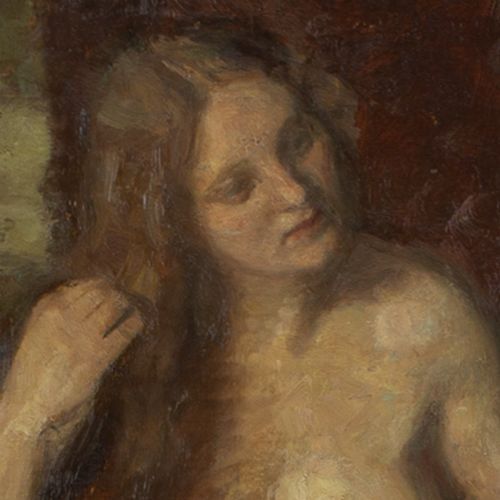 fig 3. Julius Paulsen, At Bedtime -  Large Antique Oil Painting 