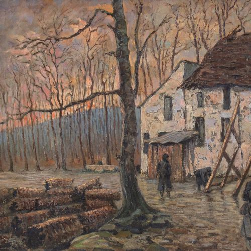 fig 4. Maurice Dagron, World War I French Soldiers Propping A Farmhouse Near Paris - Antique Oil Painting