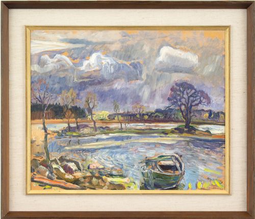 Olle Nordberg, Winter Landscape with Lake - Vintage Oil Painting