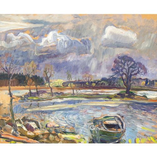 fig 1. Olle Nordberg, Winter Landscape With Lake - Vintage Oil Painting