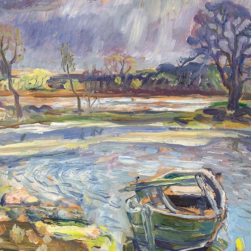 fig 2. Olle Nordberg, Winter Landscape With Lake - Vintage Oil Painting