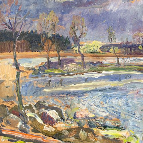 fig 3. Olle Nordberg, Winter Landscape With Lake - Vintage Oil Painting