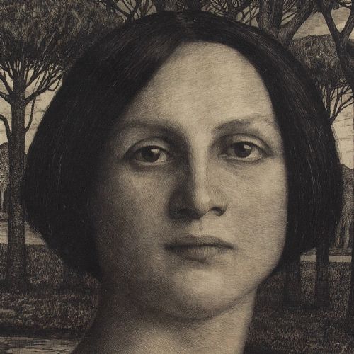fig 4. Georg Jahn, Portrait Of A Woman In A Mystical Garden - Antique Etching