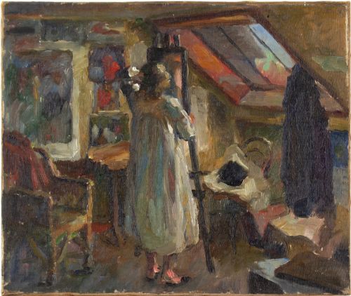 Frode Kierulf, in the Studio - Antique Oil Painting