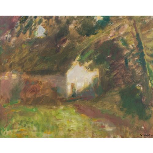 fig 1. Julius Paulsen, Wooded Landscape With Cottage - Vintage Oil Painting