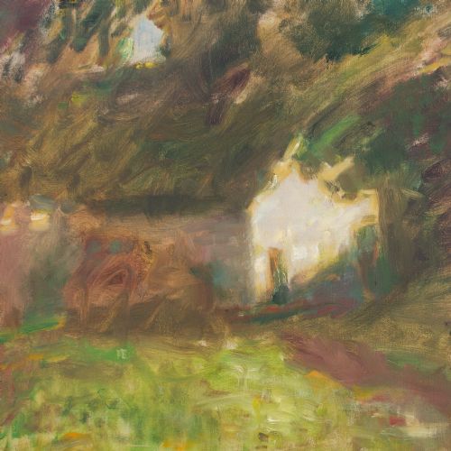 fig 2. Julius Paulsen, Wooded Landscape With Cottage - Vintage Oil Painting