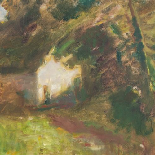 fig 3. Julius Paulsen, Wooded Landscape With Cottage - Vintage Oil Painting