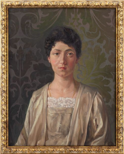 1920s French School Portrait of a Woman in a Chemise - Oil Painting