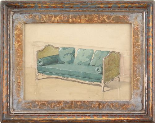 19th-century French School, Two Designs for Rococo-revival Furniture - Pair of Antique Watercolours
