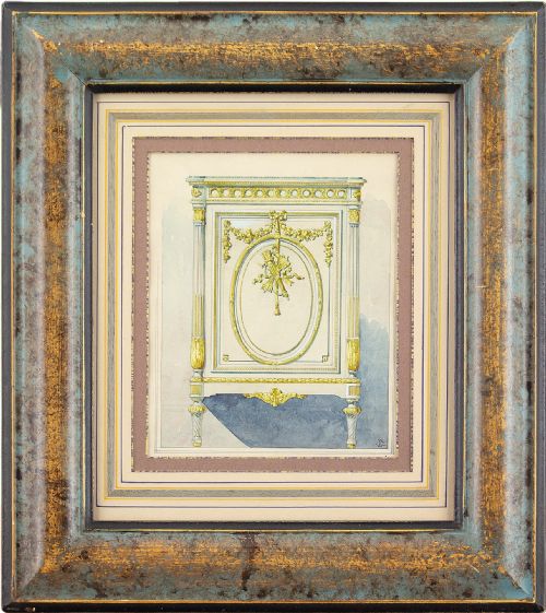 fig 1. 19th-Century French School, Two Designs For Rococo-Revival Furniture - Pair of Antique Watercolours