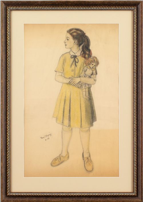 René Choprix, Girl with Doll - Vintage Pastel