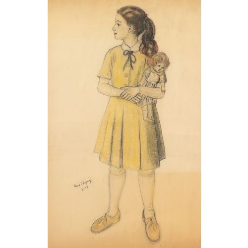 fig 1. René Choprix, Girl With Doll - Vintage Pastel