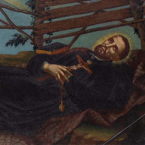 fig 3. 17th-Century, Diego De Borgraf (Circle), The Death Of St Francis Xavier - Antique Oil Painting