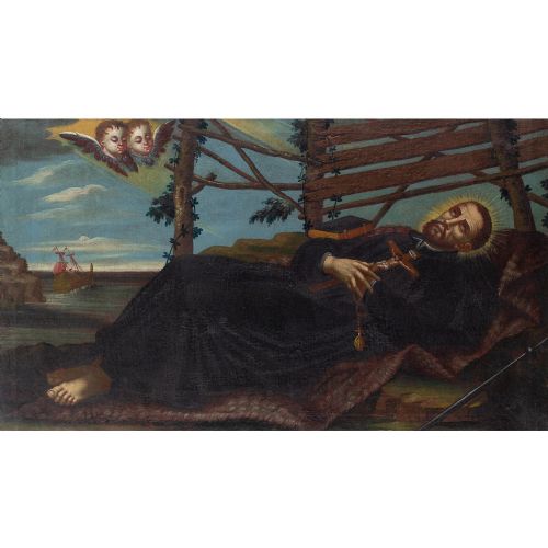 fig 4. 17th-Century, Diego De Borgraf (Circle), The Death Of St Francis Xavier - Antique Oil Painting