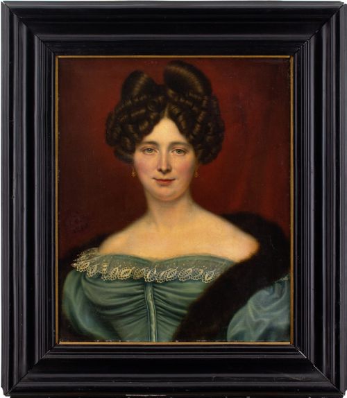 Cornelis Cels, Portrait of Henriette Cornelia Biben - Antique Oil Painting