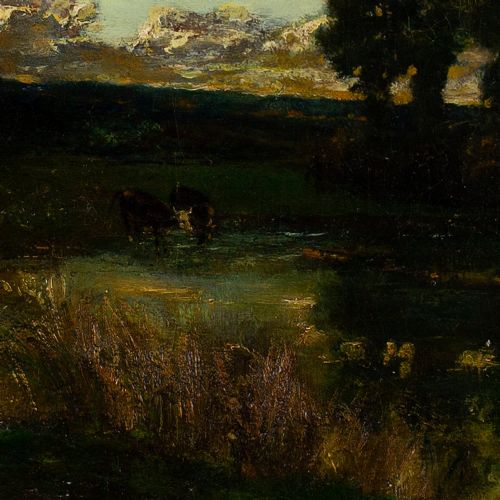 fig 2. Edmond De Schampheleer, River Landscape With Cattle - Antique Oil Painting