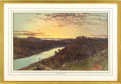 Charles Branwhite, River Landscape with Sunset - Antique Watercolour