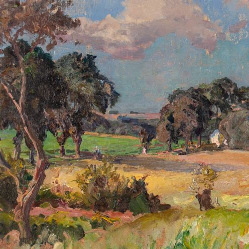 fig 4. Viggo Pedersen, Zealand Landscape With Cottages - Antique Oil Painting