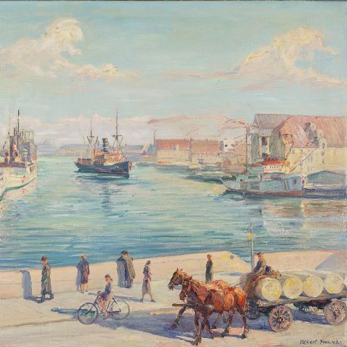 fig 1. Robert Panitzsch, Port Of Copenhagen - Vintage Oil Painting
